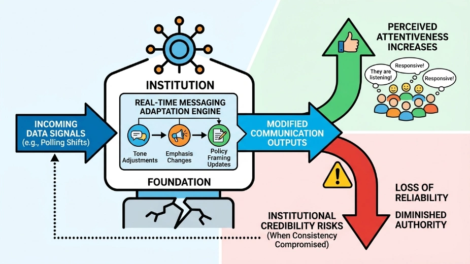 Does real-time messaging adaptation improve stakeholder trust or weaken institutional credibility