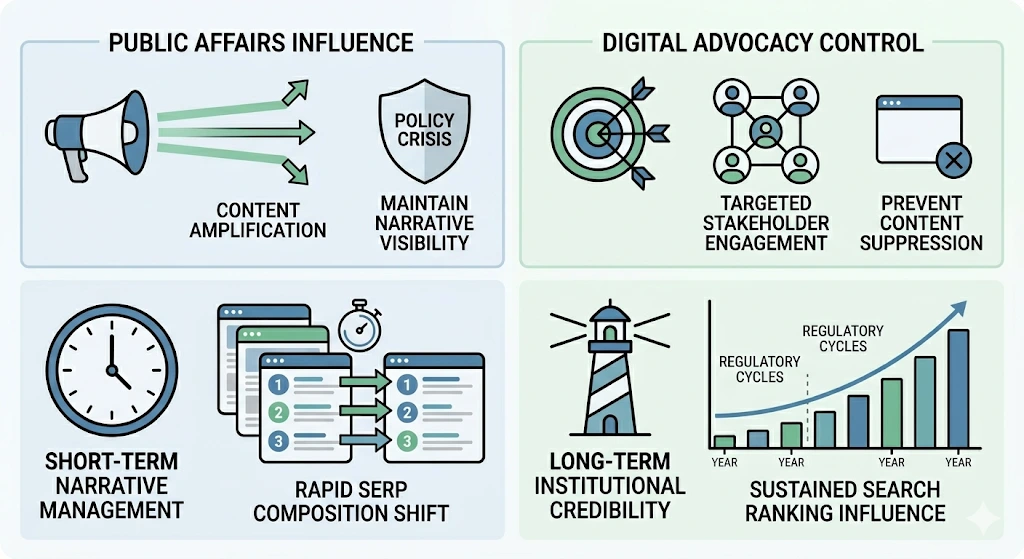 How Do Different Strategies Influence Visibility, Narrative Control, and SERP Composition During Policy Crises