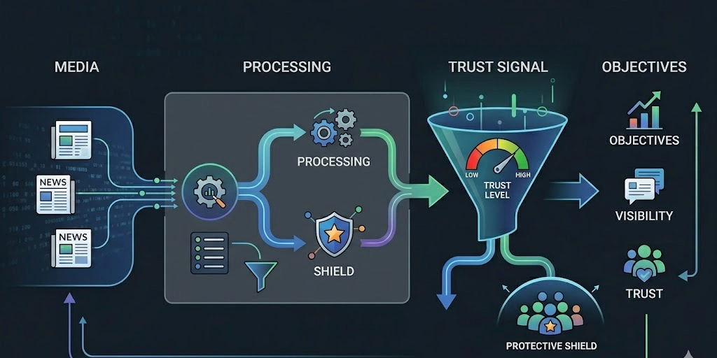 How Do Digital Ecosystems Process Media Placements into Institutional Trust Signals