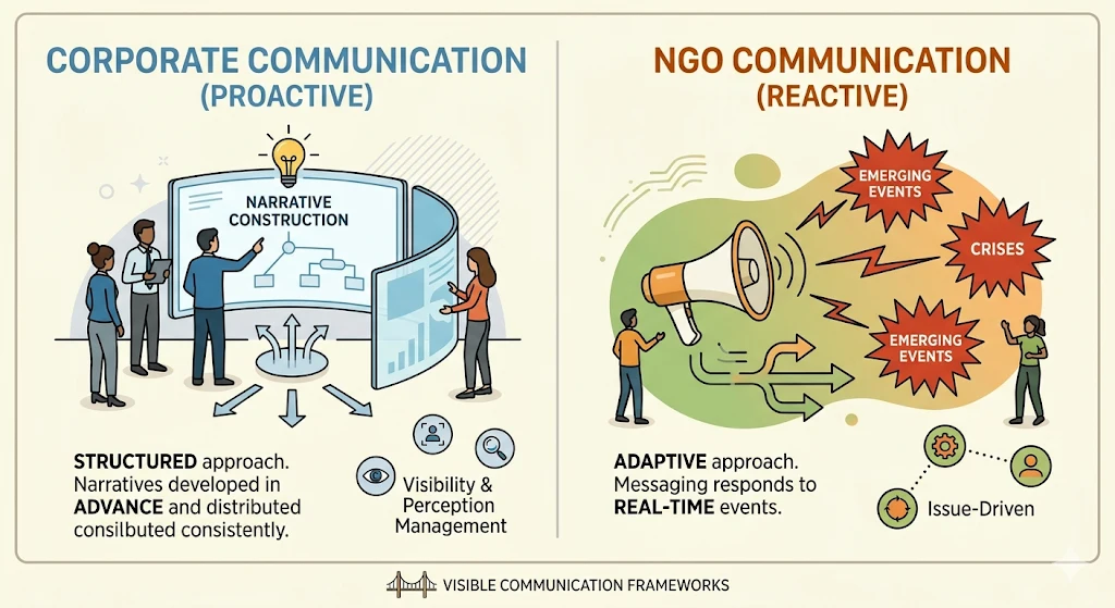 How do communication frameworks compare between proactive and reactive strategies