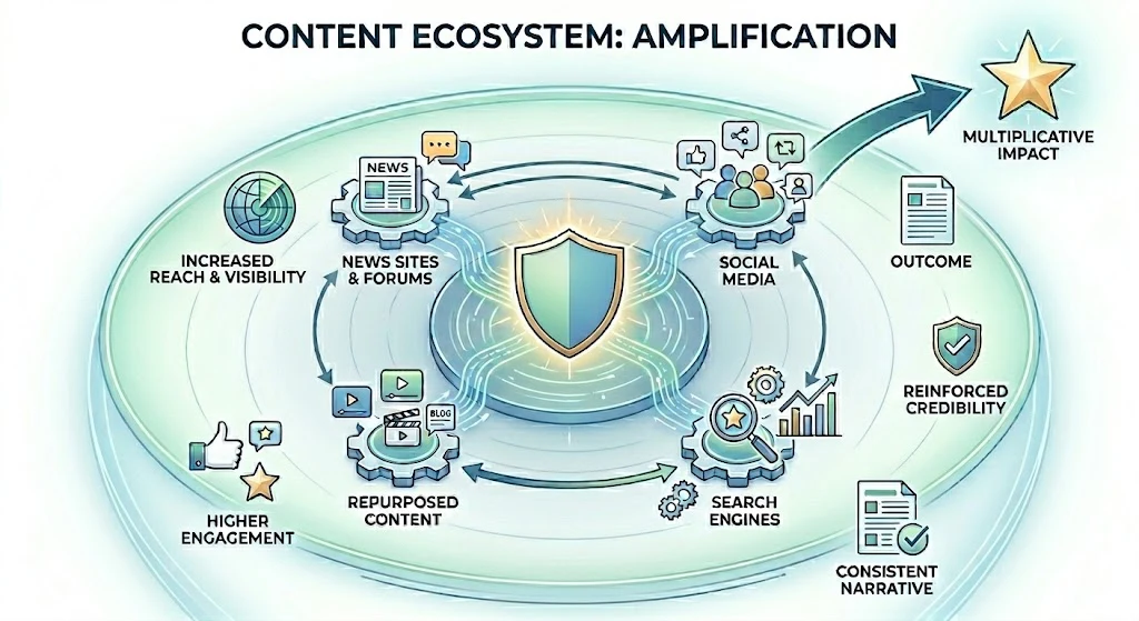 How do content ecosystems amplify earned media impact