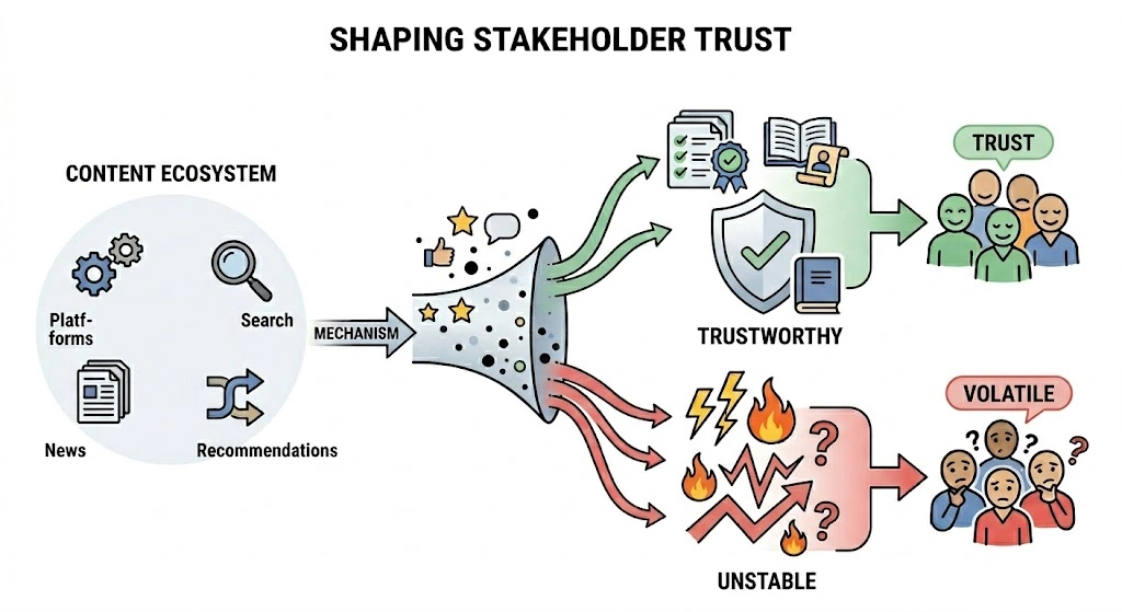 How do content ecosystems shape stakeholder trust