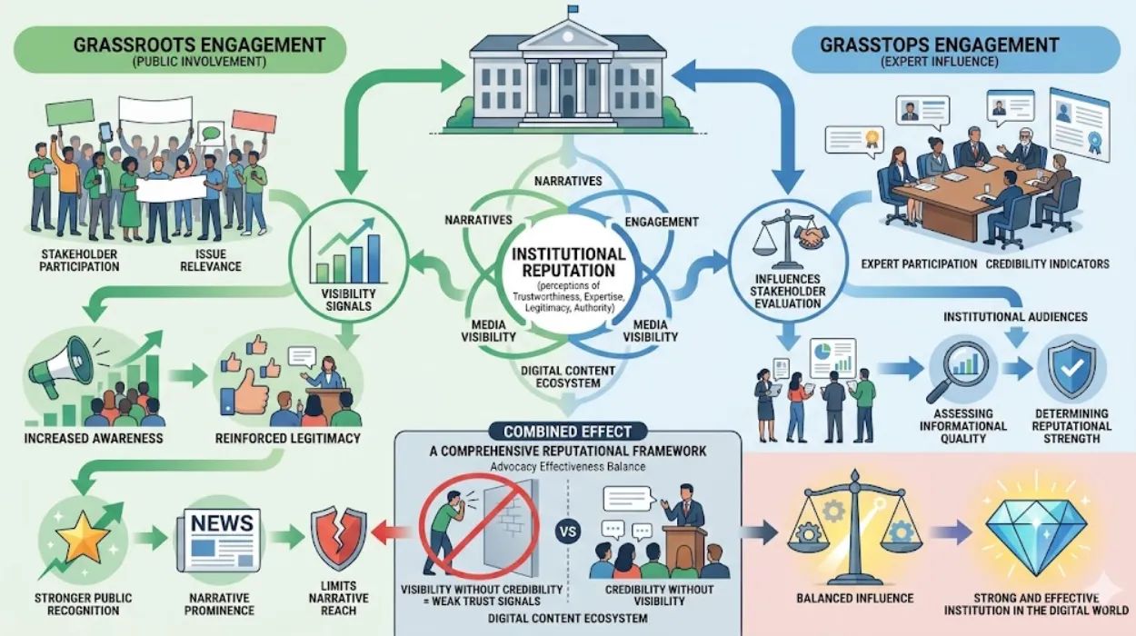 How do grassroots and grasstops strategies influence institutional reputation