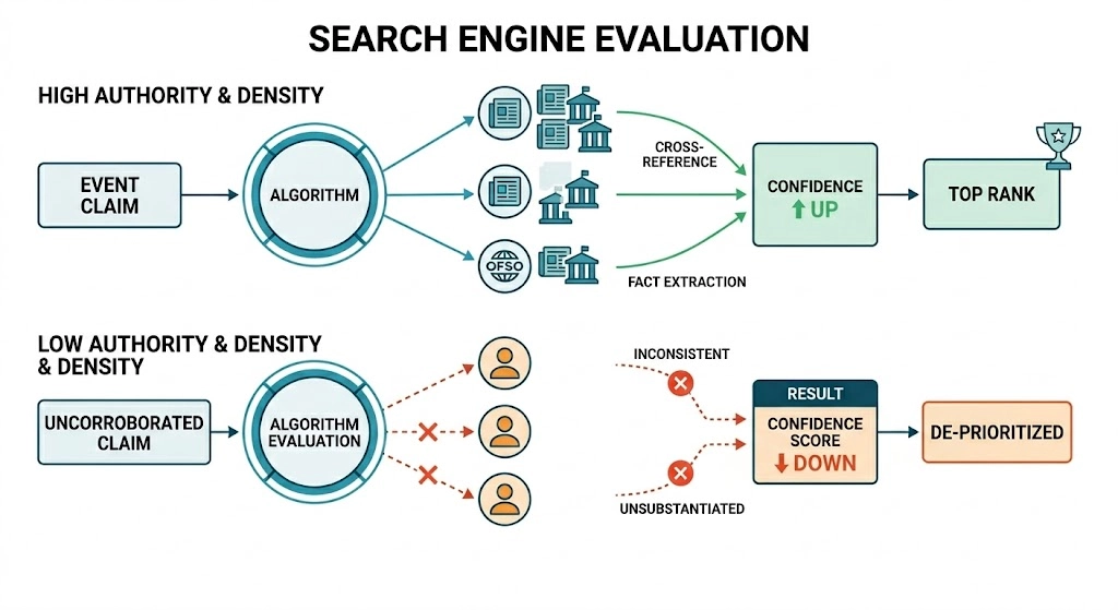 How do search engines interpret and rank event-related claims and statements