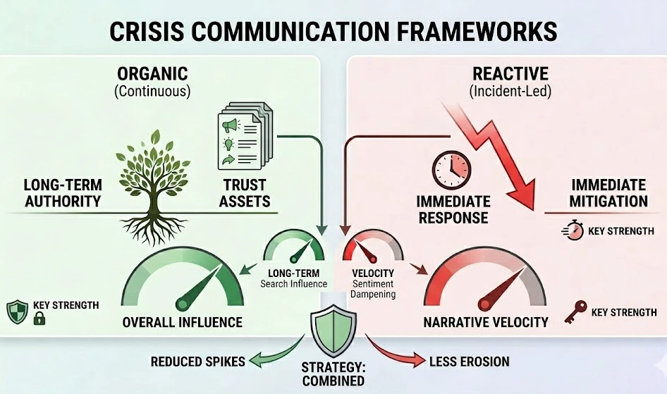 How does an organic communication framework compare with a reactive communication framework during rapid escalation