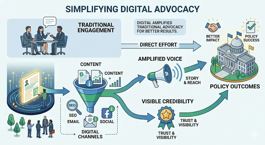 How does digital advocacy strengthen public affairs outcomes within 90 days