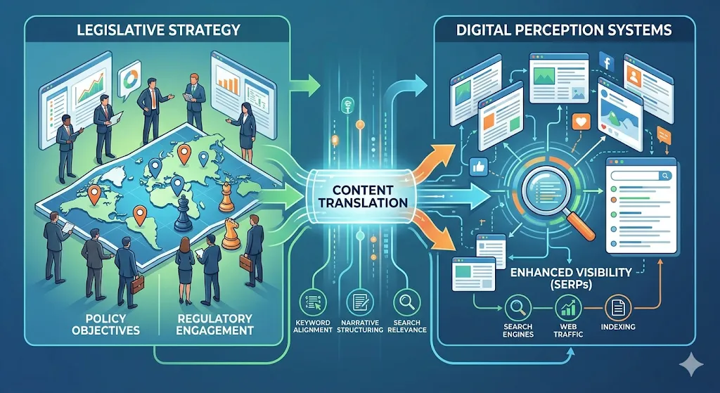 How does legislative strategy connect to digital perception systems