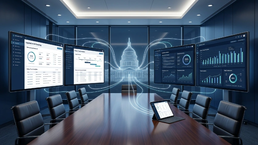 How does legislative tracking reduce financial and reputational risk
