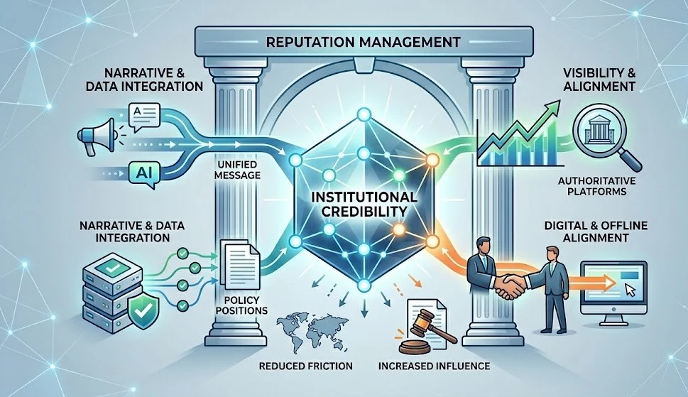 How does reputation management strengthen institutional credibility in public affairs