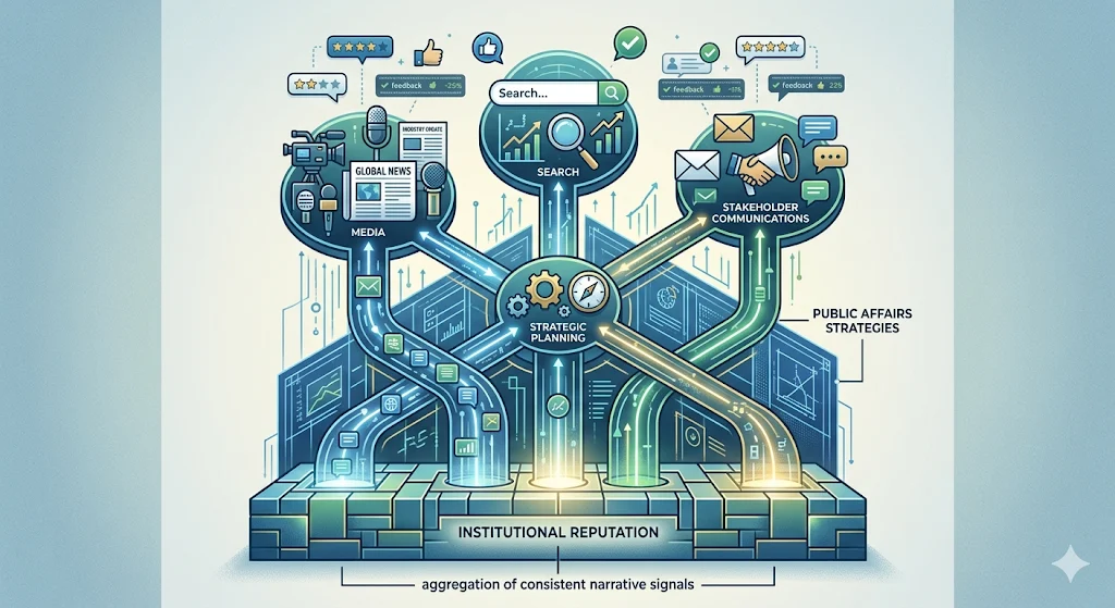 How is institutional reputation formed through public affairs strategies