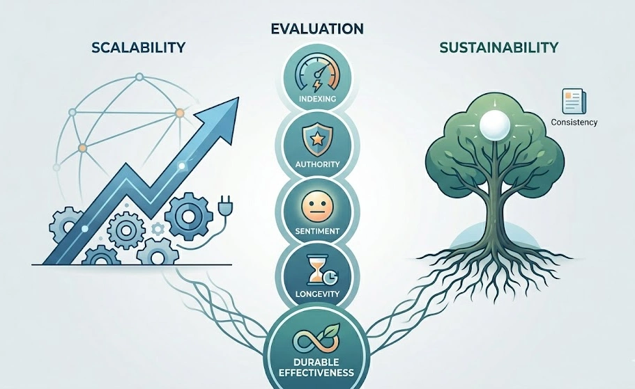 How should press release distribution strategies be evaluated for scalability and sustainability