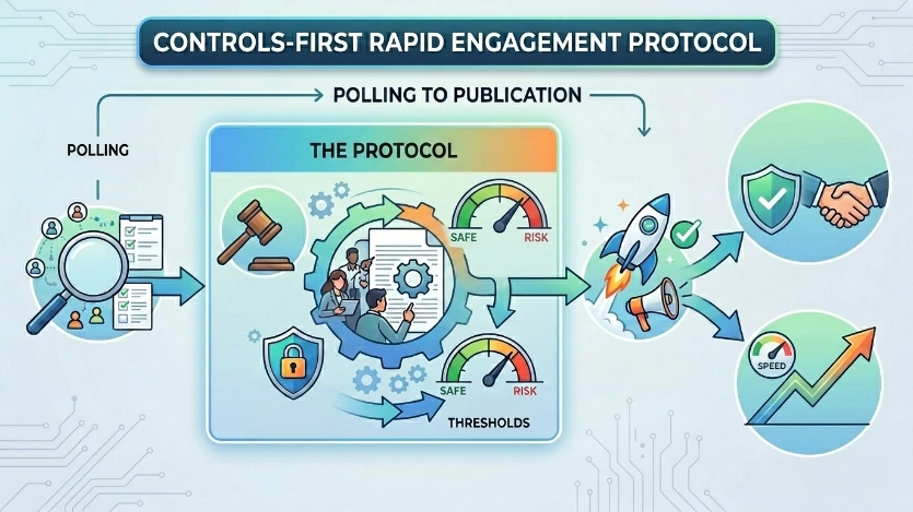 Which tactics reduce the regulatory and reputational risk of rapid public engagement