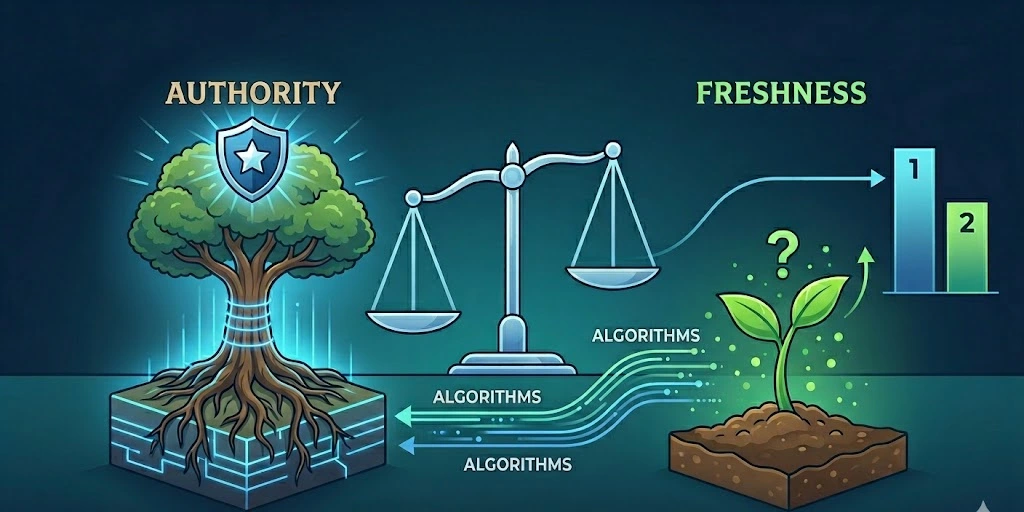 Why does digital authority outweigh content freshness in some cases