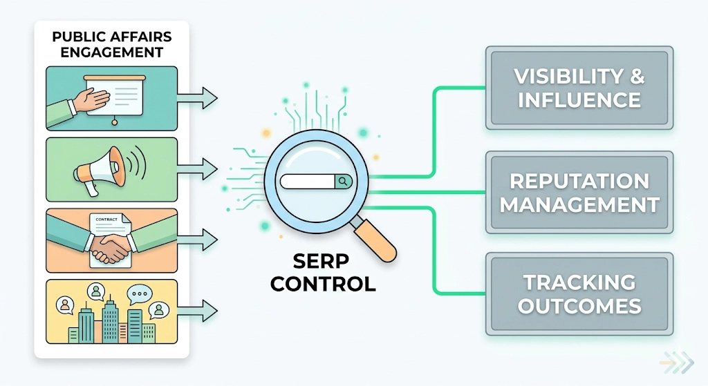 Why is SERP control essential for measuring success in public affairs engagements