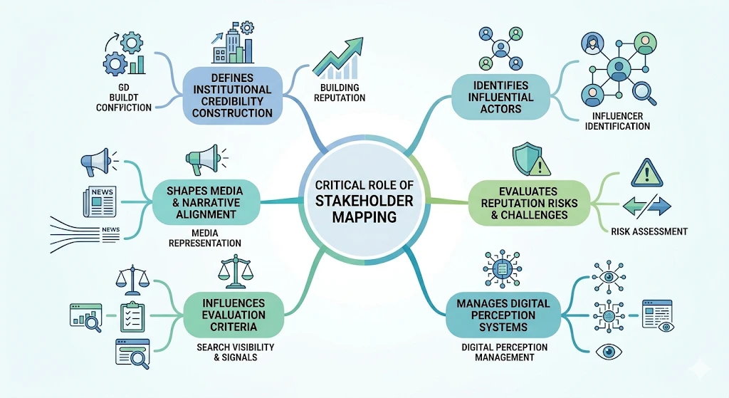 Why is stakeholder mapping critical for digital reputation and institutional credibility