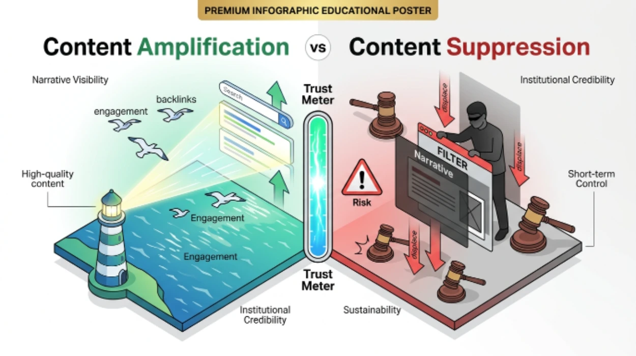 content amplification compare with content suppression as a reputation strategy